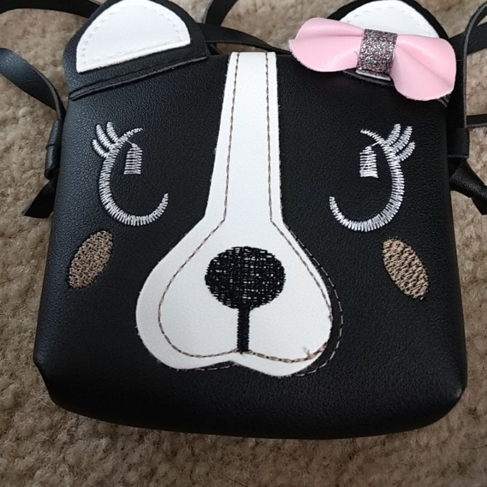 Black & white puppy dog face purse